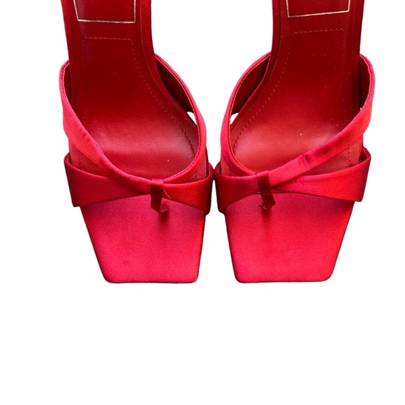 Zara - Red Satin Effect Toe Loop Square Heels Sandals Sz 38 - Picture 2 of 11